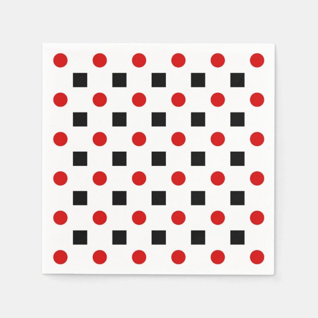 Black Squares Red Polka Dots Pattern White BG Napkin (Front)
