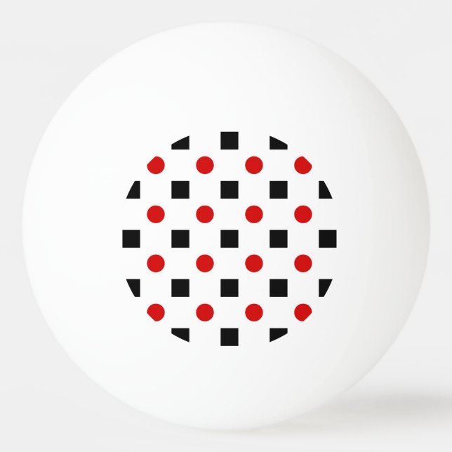 Black Squares Red Polka Dots Pattern White BG Ping Pong Ball (Front)