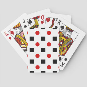Black Squares Red Polka Dots Pattern White BG Playing Cards