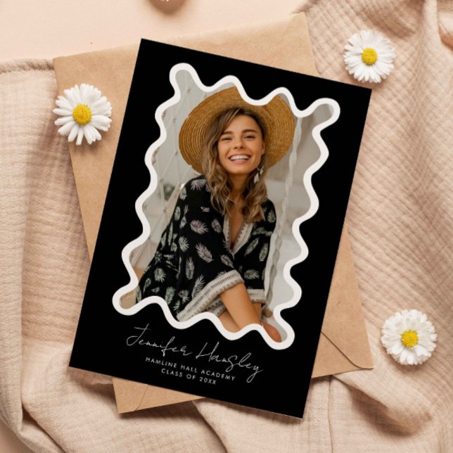 Black Squiggly Photo Frame Graduation Announcement (Creator Uploaded)
