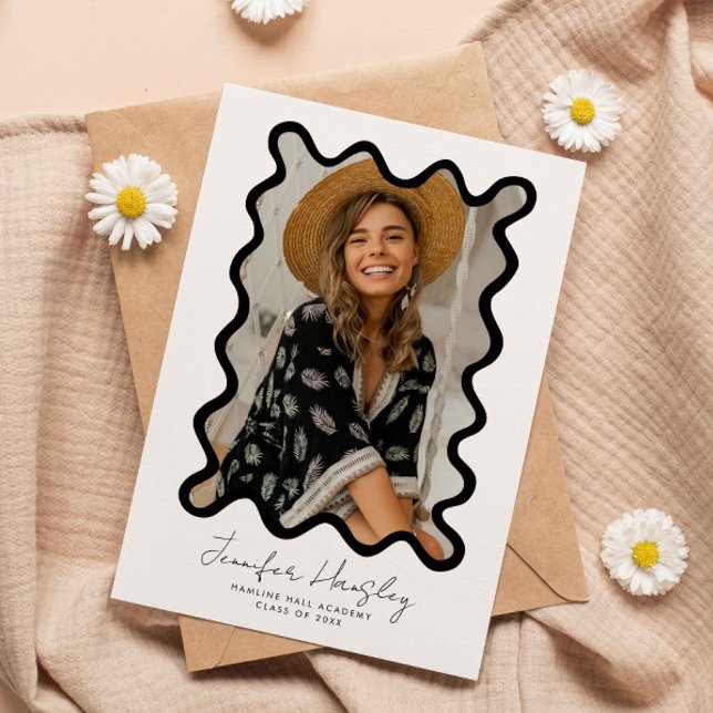 Black Squiggly Photo Frame Graduation Announcement (Creator Uploaded)