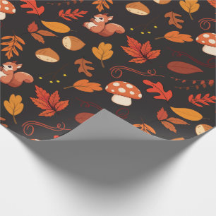 Black Squirrel and Leaves Seamless Wrapping Paper