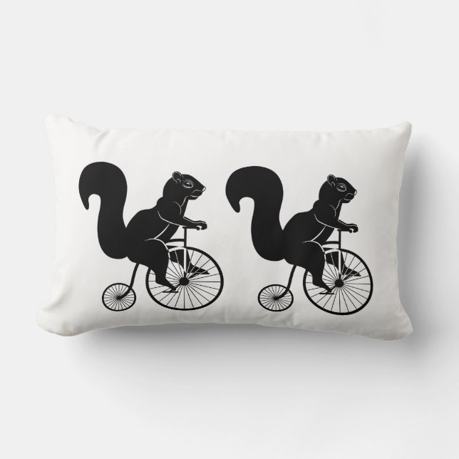 Black Squirrel Rider on Old Bike Lumbar Cushion (Front)