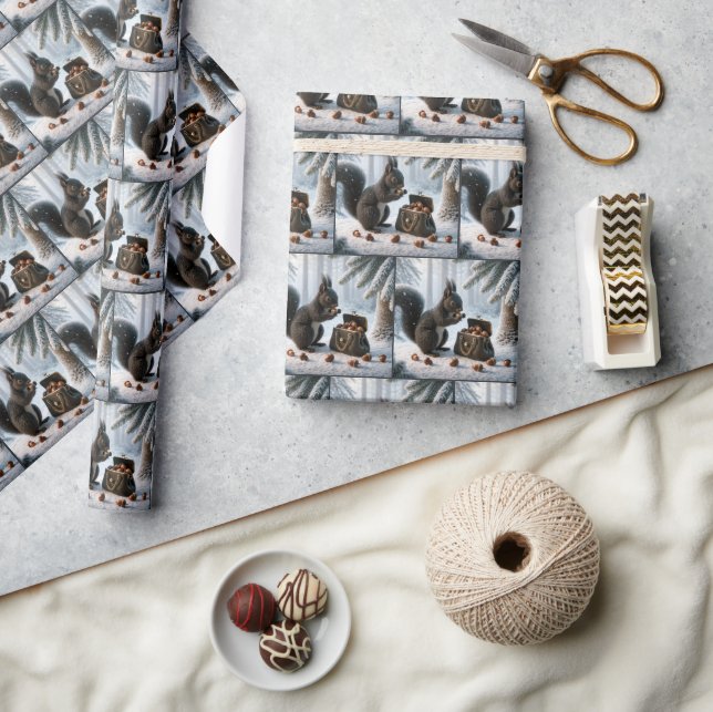 Black Squirrel Saving Acorns In Purse Wrapping Paper (Crafts)