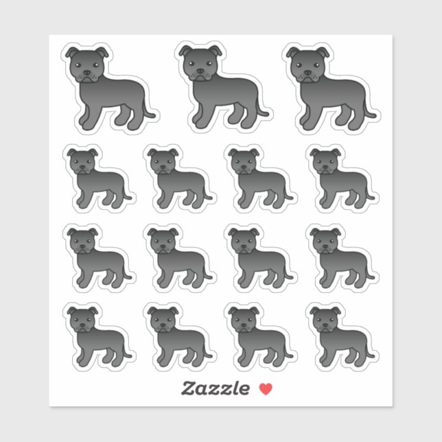 Black Staffordshire Bull Terrier Cute Cartoon Dogs (Sheet)