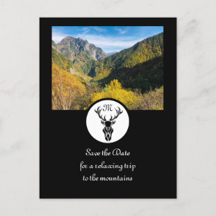 Black Stag Silhouette Monogram Photo Invitation Postcard