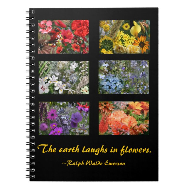 Black Stained Glass Window Flower Garden Spiral Notebook (Front)