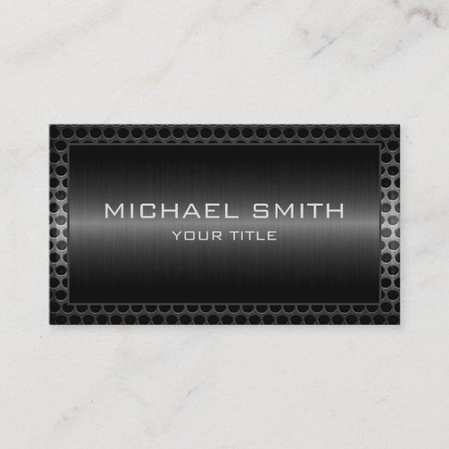 Black Stainless Steel Modern Metal Border Business Card (Front)