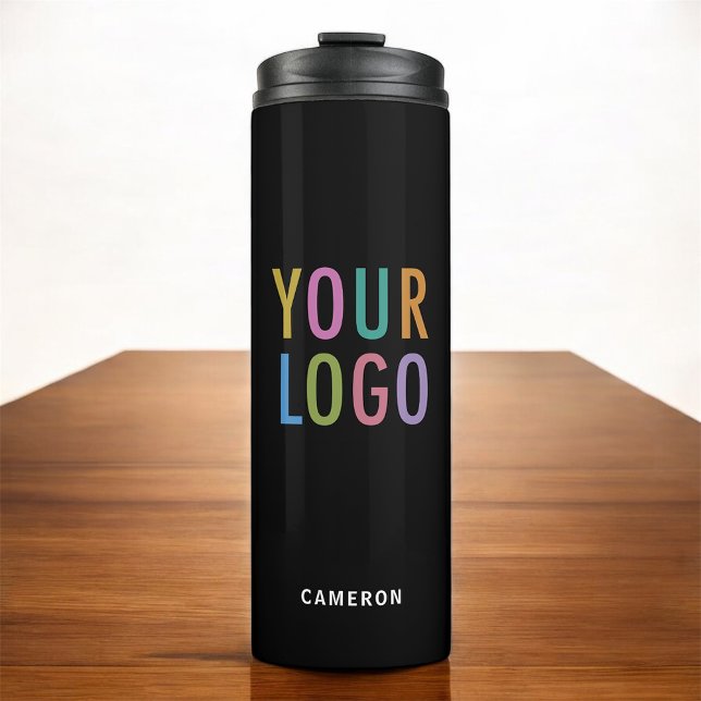 Black Stainless Steel Tumbler Business Logo 12 oz (MISOOK 12 oz Black Tumbler with Logo and Name)