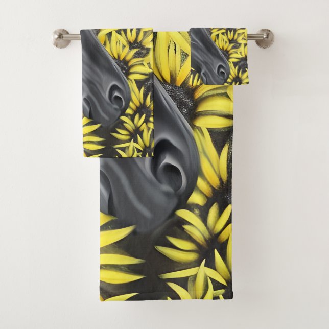 Black Stallion Horse and Sunflowers Bath Towel Set (Insitu)
