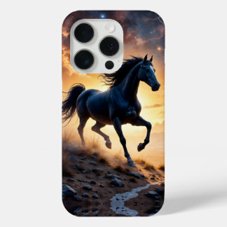 Black Stallion in Desert iPhone 15 Pro Case