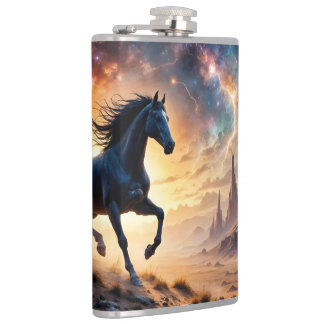 Black Stallion in Desert Hip Flask