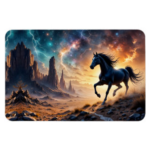Black Stallion in Desert Nebula stars lightning Magnet
