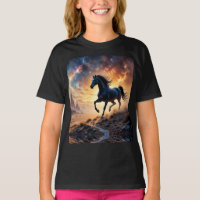Black Stallion in Desert Nebula stars lightning