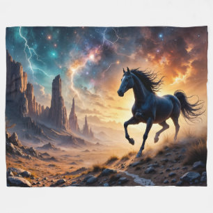 Black Stallion in the Desert - stars lightning Fleece Blanket