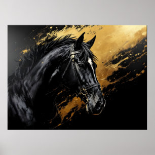Black Stallion on black and gold with White Poster