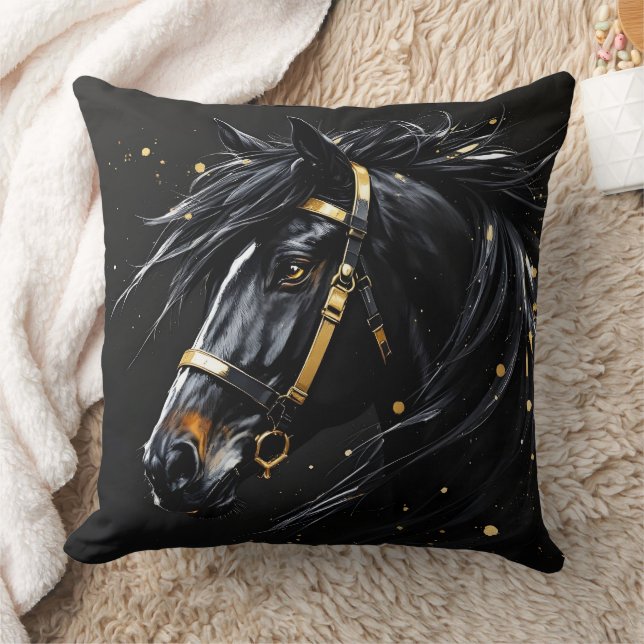Black Stallion on black hints of gold and white Cushion (Blanket)