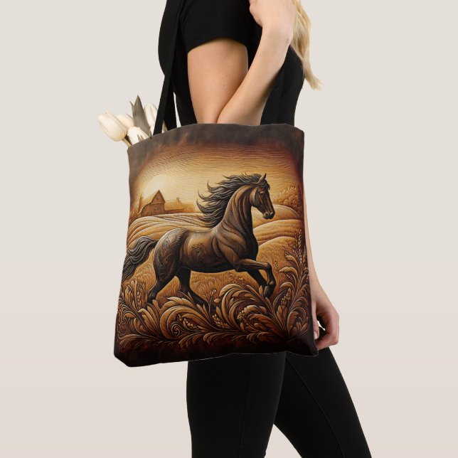 Black Stallion Sunset Run Tote Bag (Close Up)