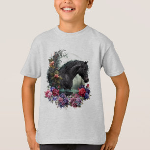 Black Stallion With Gothic Flowers Classic T-shirt
