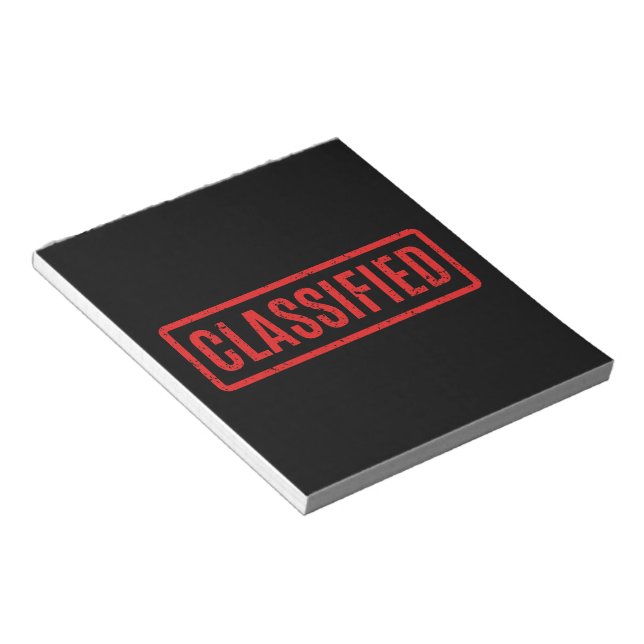 Black Stamped Classified Notepad (Angled)