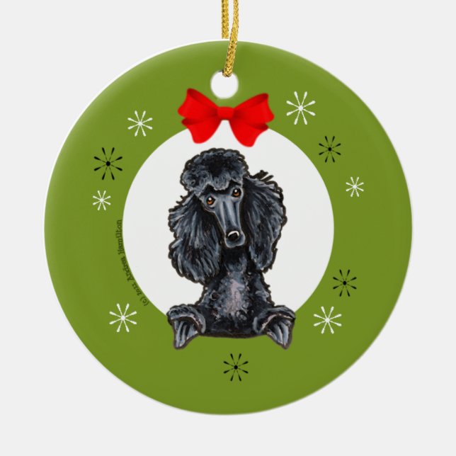 Black Standard Poodle Christmas Classic Ceramic Tree Decoration (Front)