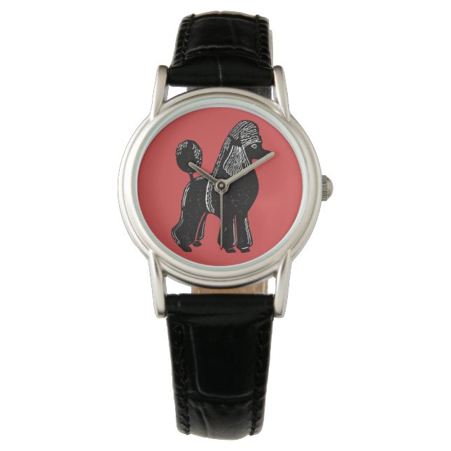 Black Standard Poodle Red Wristwatch (Front)
