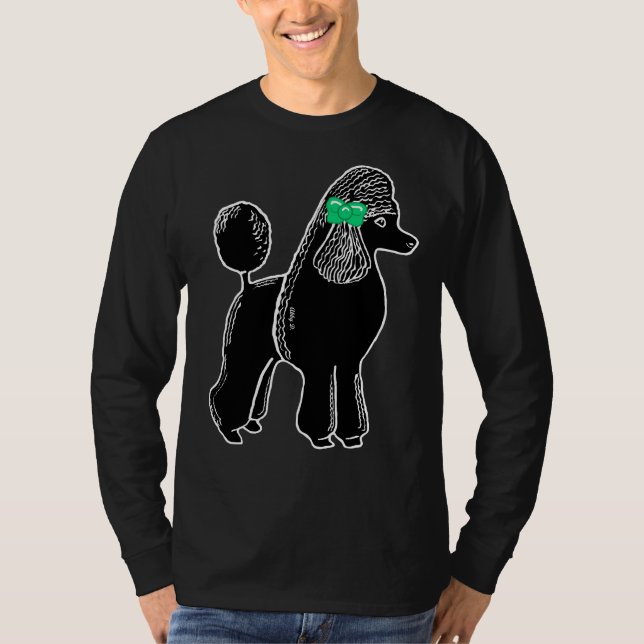 Black Standard Poodle With Green Bow T-Shirt (Front)