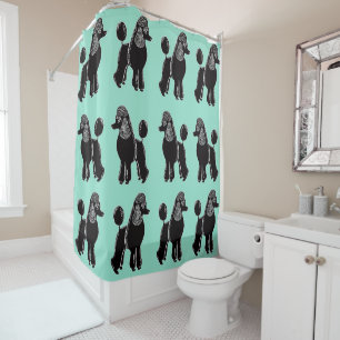 Black Standard Poodles Aqua Mint Shower Curtain