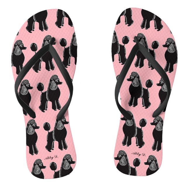 Black Standard Poodles Pattern Pink Flip Flops (Footbed)
