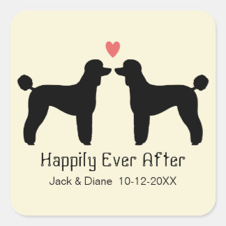 Black Standard Poodles with Heart and Text Square Sticker