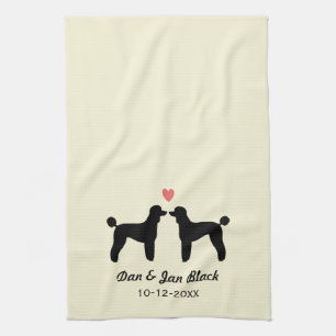 Black Standard Poodles with Heart and Text Tea Towel