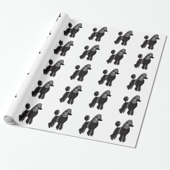 Black Standard Poodles Wrapping Paper (Unrolled)