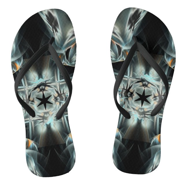 Black Star Abstract Black and White Pattern Jandals (Footbed)