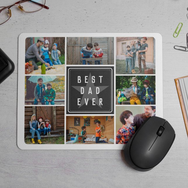 Black Star Best Dad Ever Photo Collage Mouse Pad (Creator Uploaded)