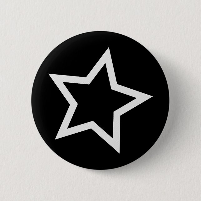 Black Star Bold White Outline 6 Cm Round Badge (Front)