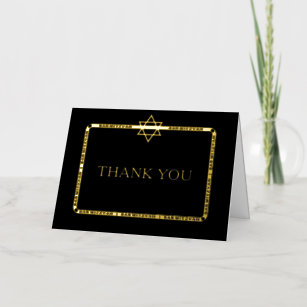 Black Star of David Bar Mitzvah Thank You Gold  Foil Greeting Card