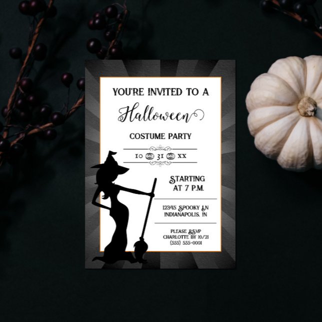 Black Starburst Witch Halloween Party Invitation (Black Starburst Witch Halloween Party Invite)