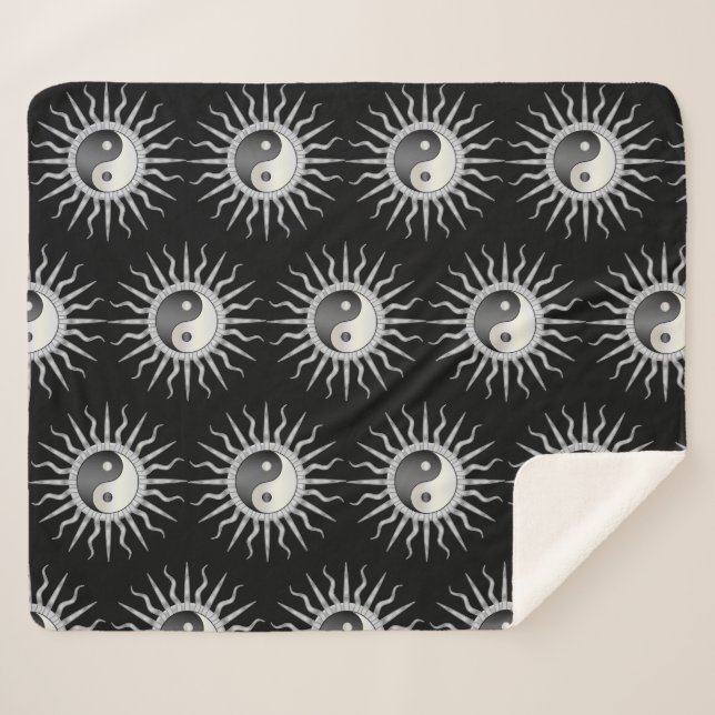 Black Starburst Yin Yang Sherpa Blanket (Front (Horizontal))