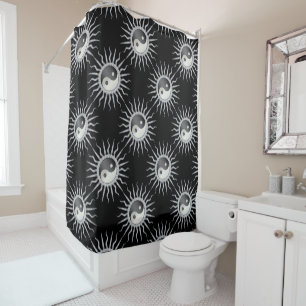 Black Starburst Yin Yang Shower Curtain