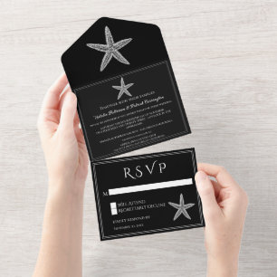 Black Starfish Wedding All In One Invitation