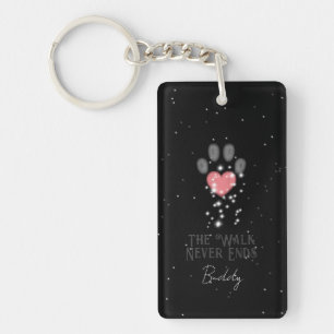 Black Starlight Pink Heart Paw Print Dog Memorial Key Ring