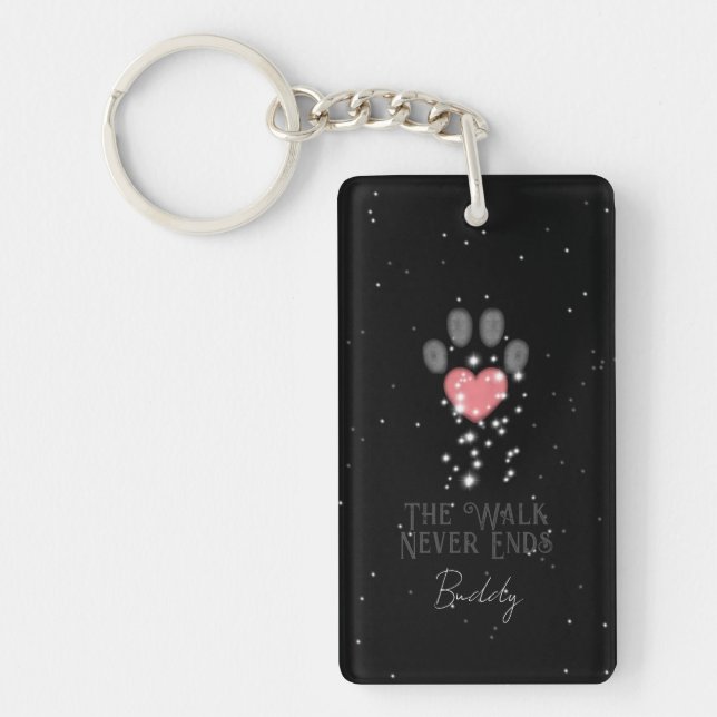 Black Starlight Pink Heart Paw Print Dog Memorial Key Ring (Front)