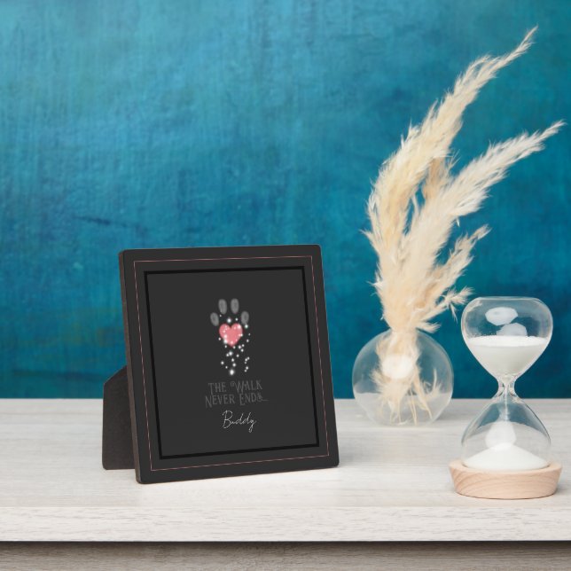 Black Starlight Pink Heart Paw Print Dog Memorial Plaque (Insitu)