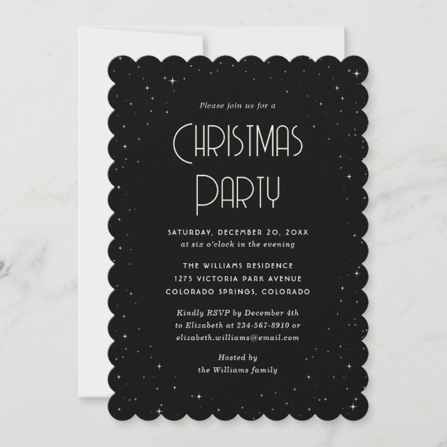 Black Starry Christmas Party Invitation (Front)