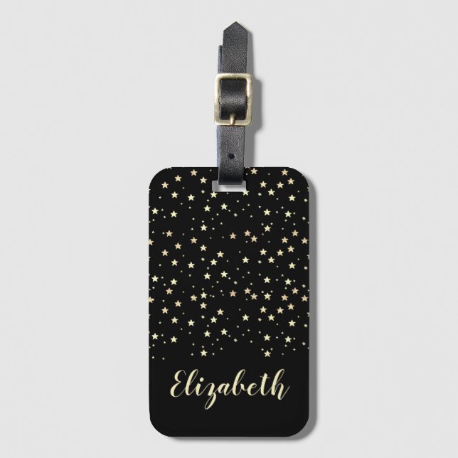 Black Stars Name Luggage Tag (Front Vertical)