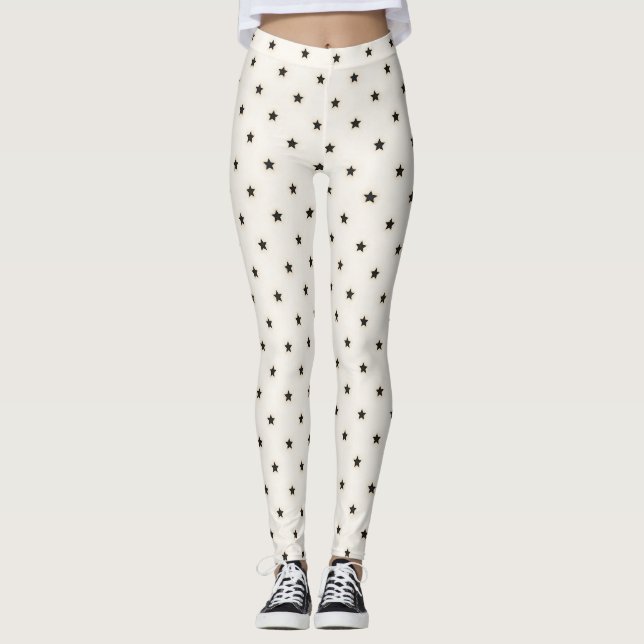 Black Stars on Distressed White Leggings (Front)