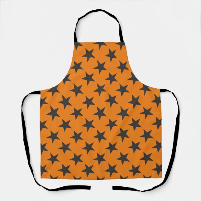 Black Stars on Pumpkin  Apron (Front)