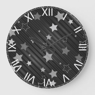Black Stars Pattern Large Clock