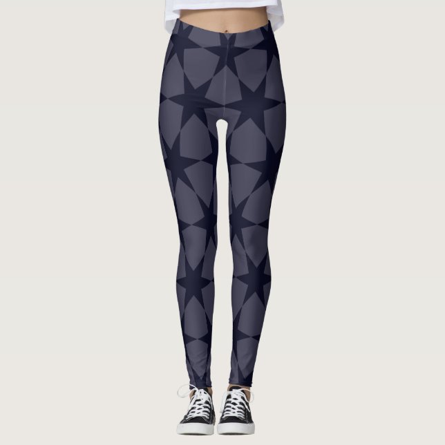 Black Star's Pattern on Blue Women's Athletic Leggings (Front)