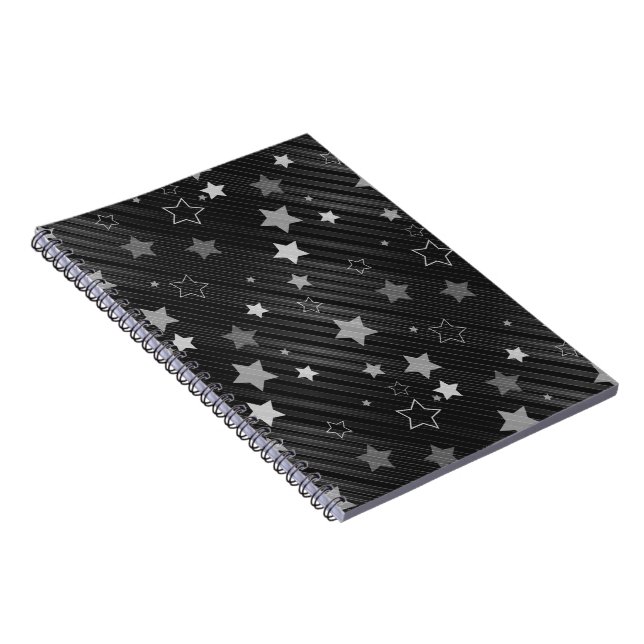 Black Stars Pattern Spiral Notebook (Right Side)